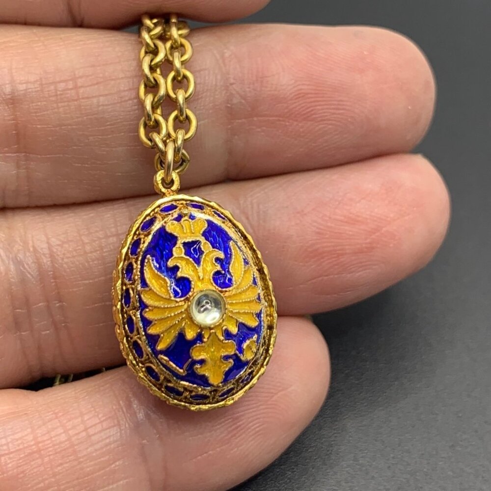 12K Gold Filled Ornate Enamel Egg Pendant  Enamel Cross on 19" Cable Chain - Picture 13 of 16